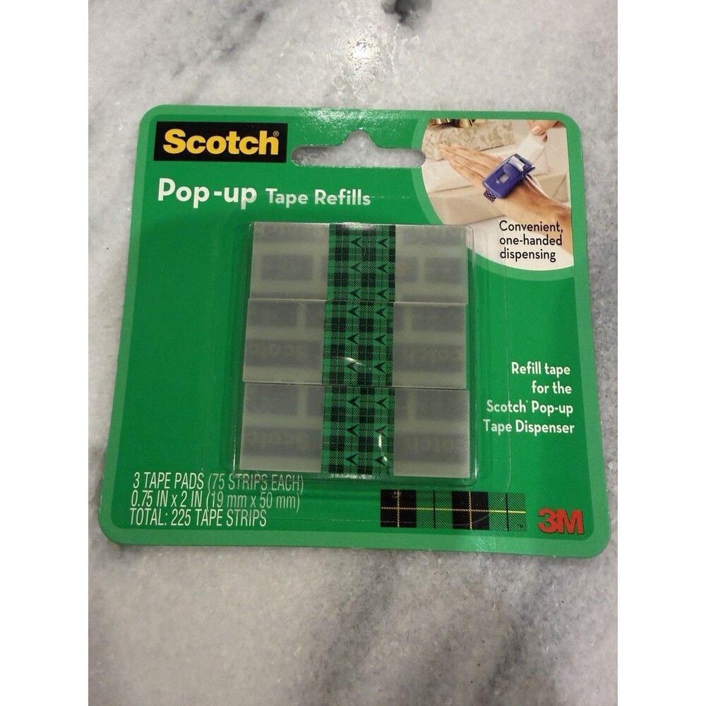 Scotch Pop Up Tape Refills - 3 Tape Pads 75 Strips Each (225 Total Strips)